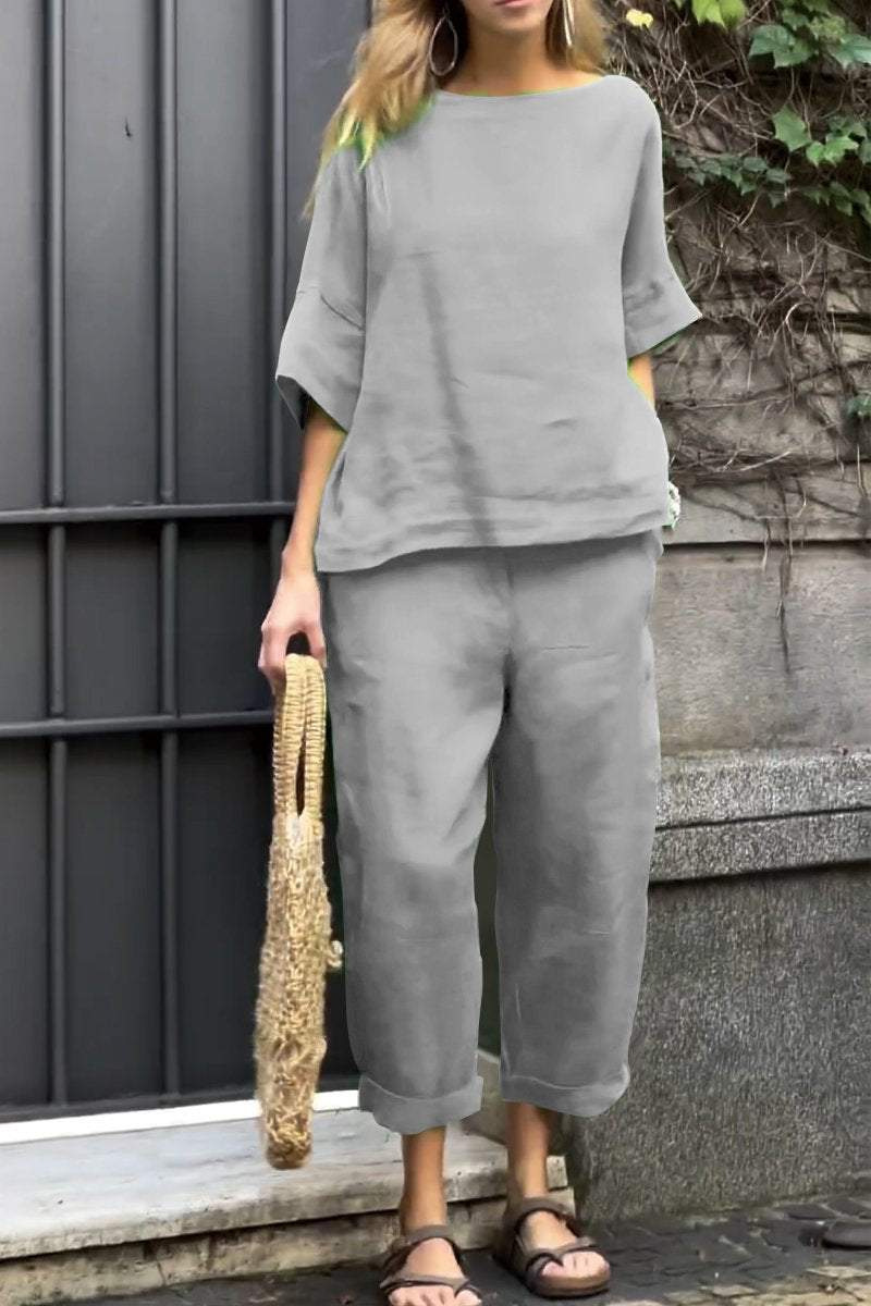 パンツセットアップ リネン風ワイドパンツセットアップ