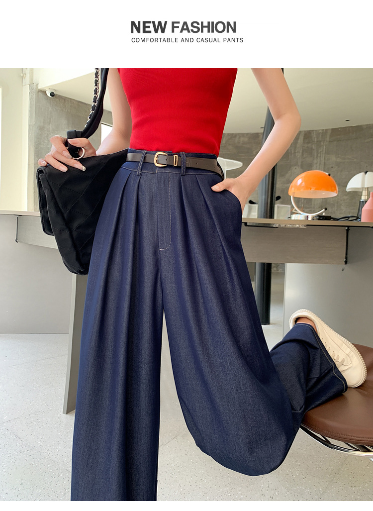 パンツセットアップ タックデザイン デニムワイドパンツ