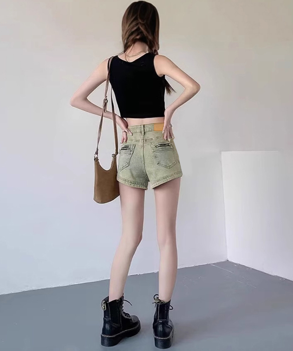 パンツセットアップ レディース復古風ウォッシュデニムショートパンツ