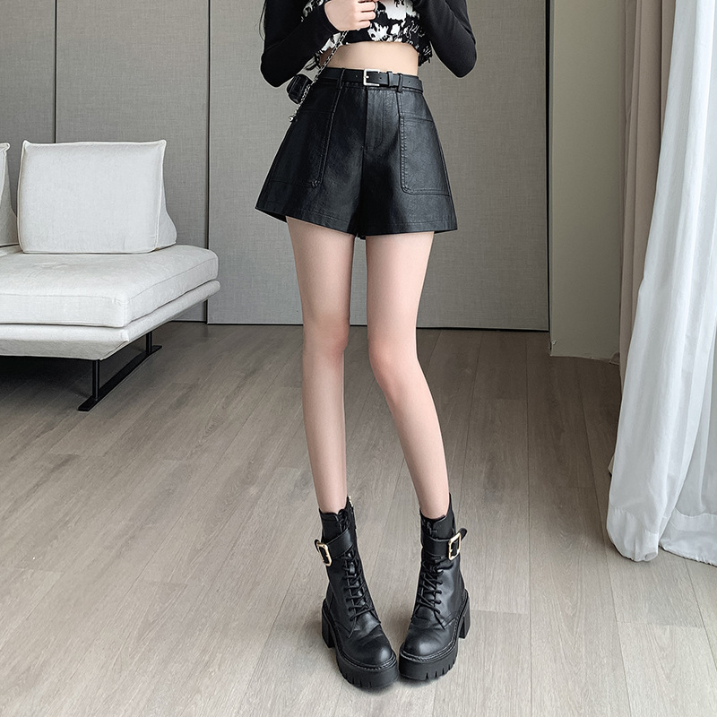 パンツセットアップ ベルト付きハイウエストショートパンツ