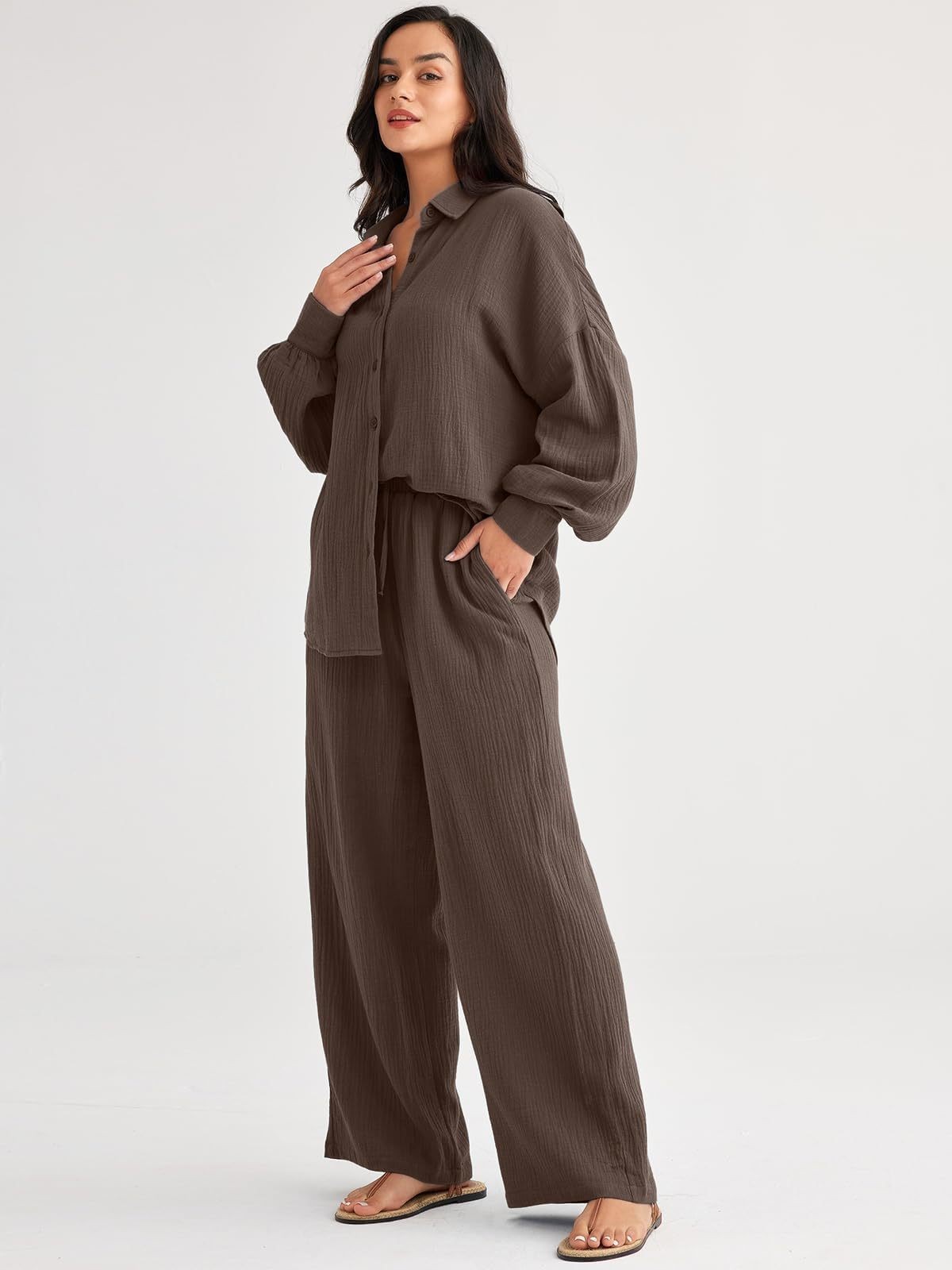 パンツセットアップ しわ加工ゆったりパンツセットアップ