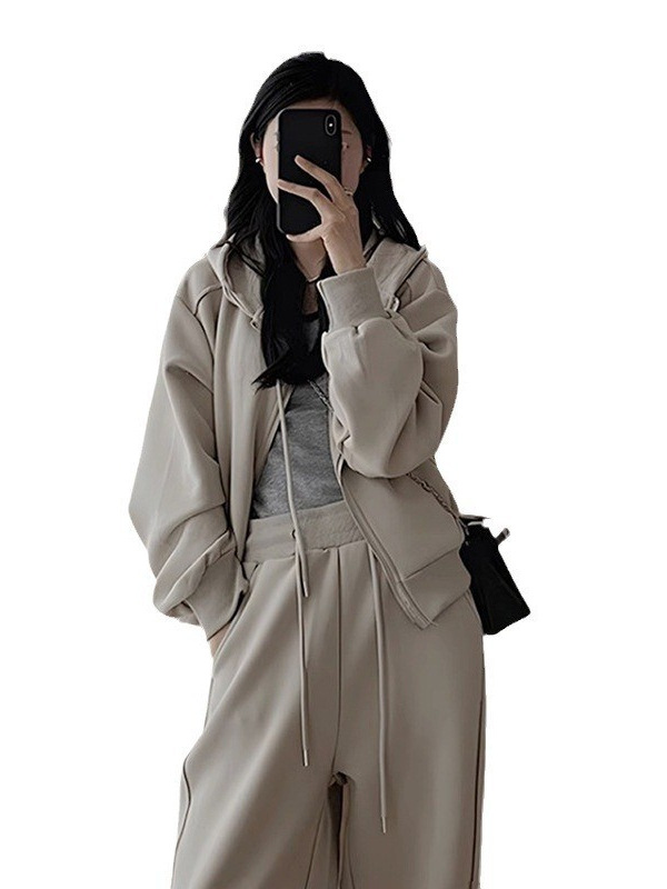 パンツセットアップ 裏起毛ジップアップパーカーとワイドパンツの上下セット