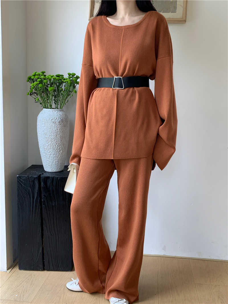 パンツセットアップ 今季人気 おしゃれニット×ワイドパンツ上下セット