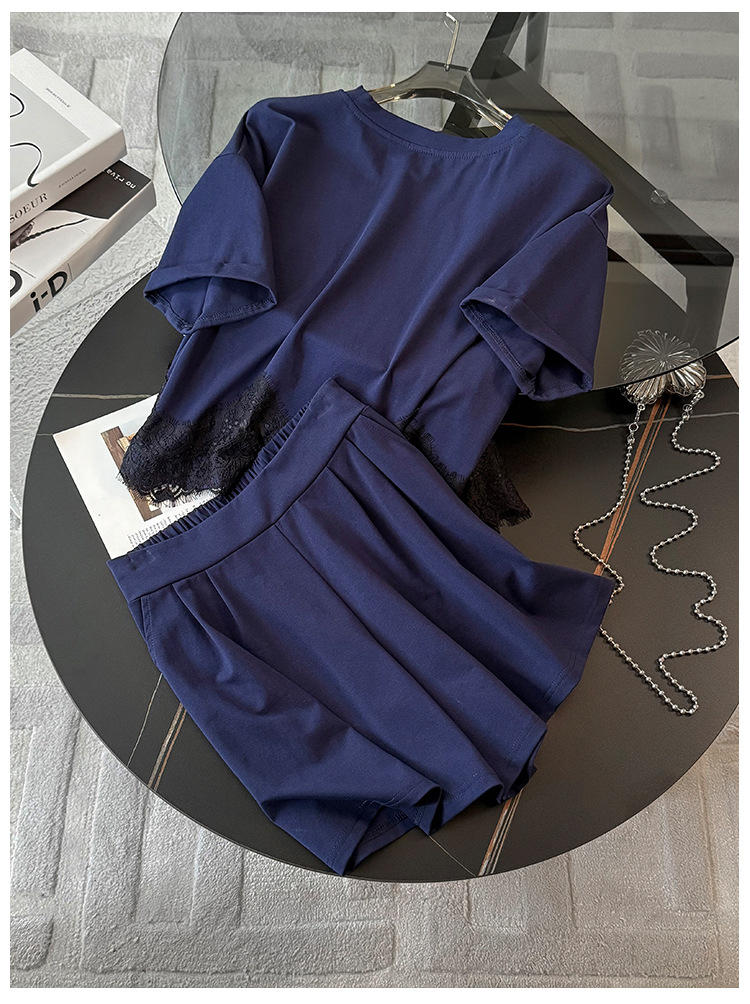 パンツセットアップ レースフリル裾ロゴデザイン上下セット