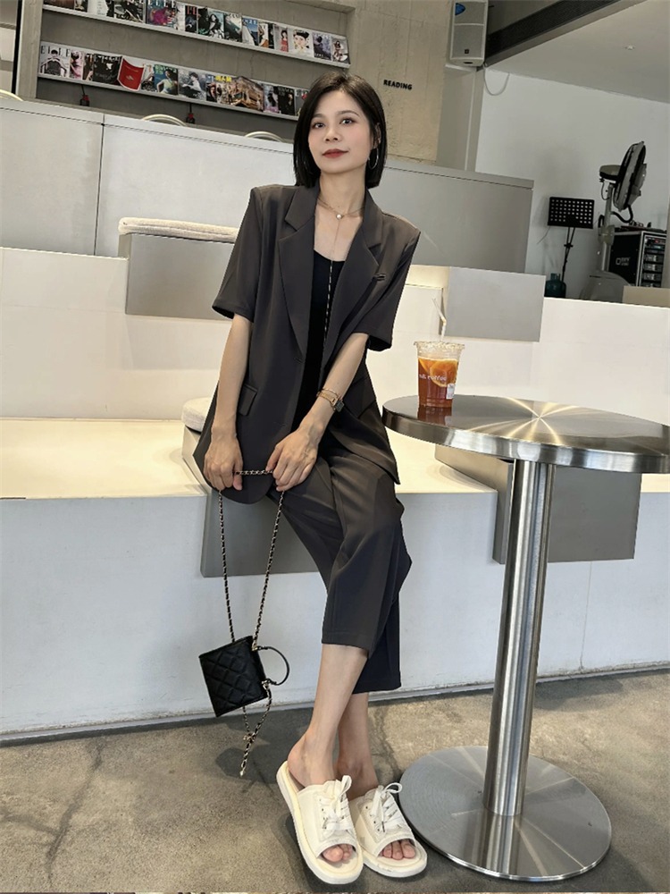 パンツセットアップ 五分袖ゆったりジャケットワイドパンツセット