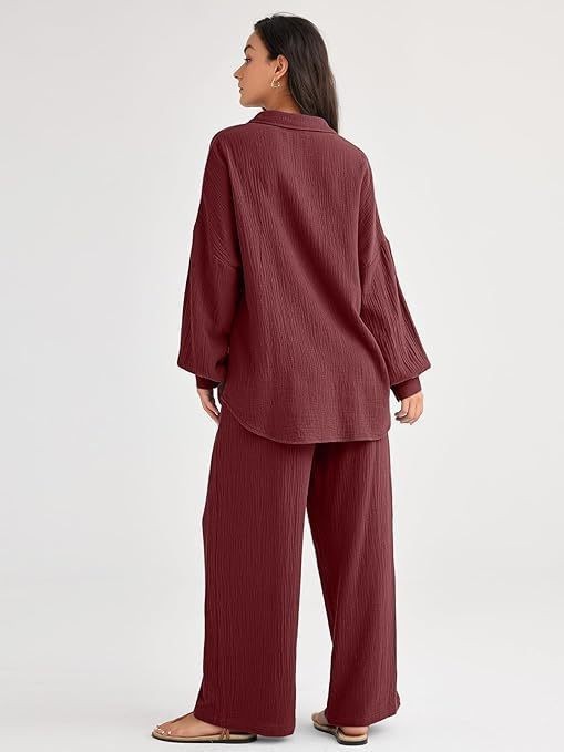 パンツセットアップ しわ加工ゆったりパンツセットアップ