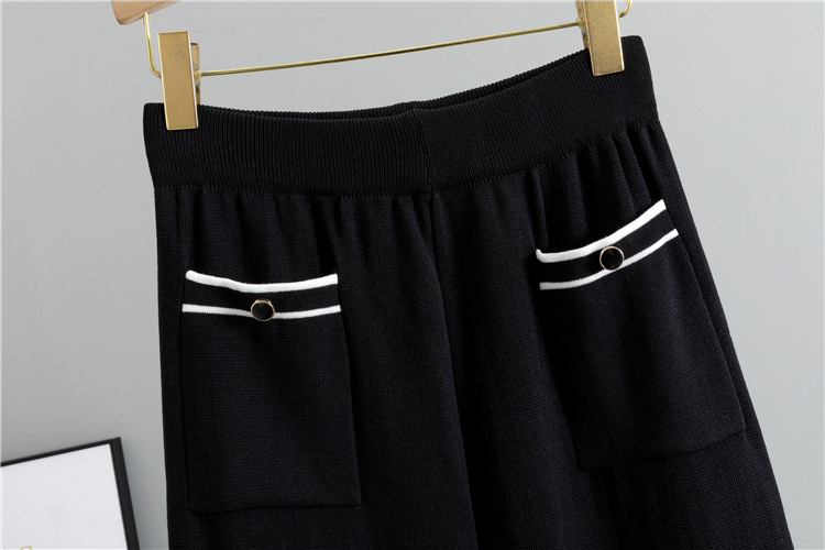 パンツセットアップ 市松模様ニットワイドパンツセット