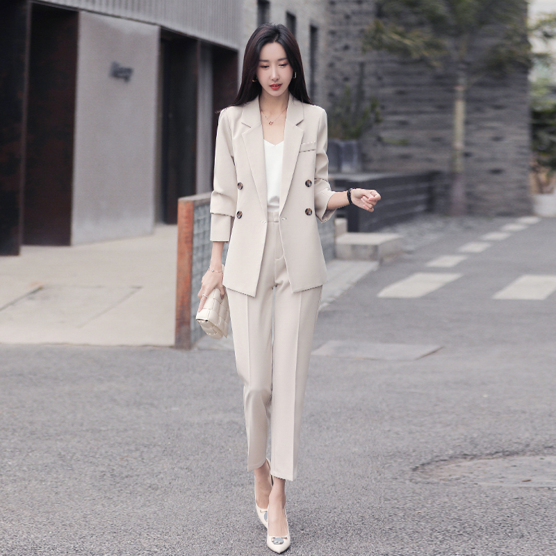 パンツセットアップ ダブルブレスト七分袖ジャケットパンツセットアップ