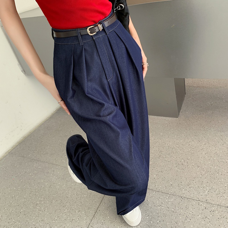 パンツセットアップ タックデザイン デニムワイドパンツ