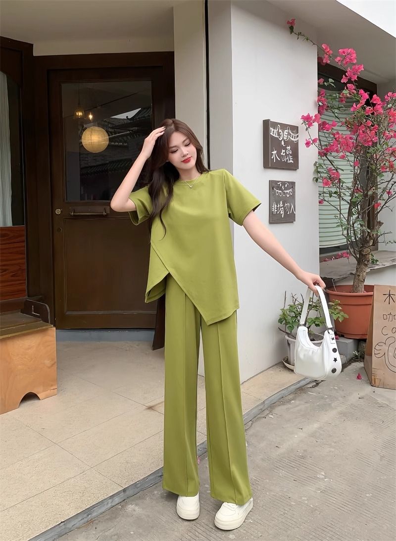 パンツセットアップ アシンメトリーデザインワイドパンツセット