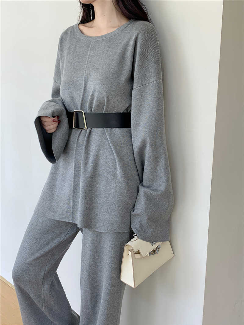 パンツセットアップ 今季人気 おしゃれニット×ワイドパンツ上下セット