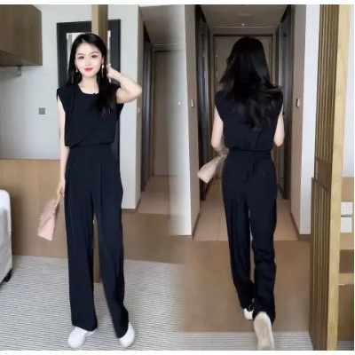 パンツセットアップ 上品シルエット ノースリーブワイドパンツセット