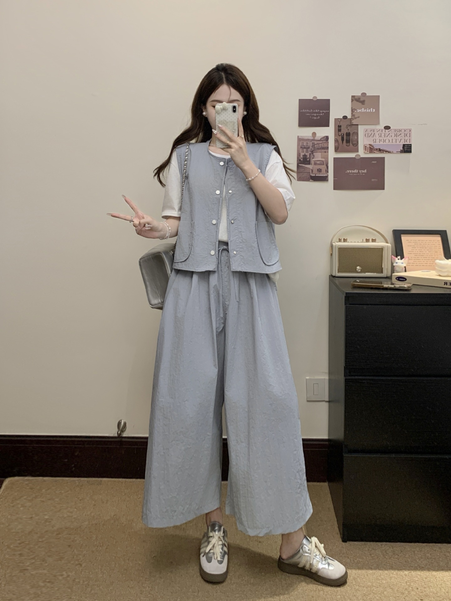 パンツセットアップ ゆったりベスト風ワイドパンツセット