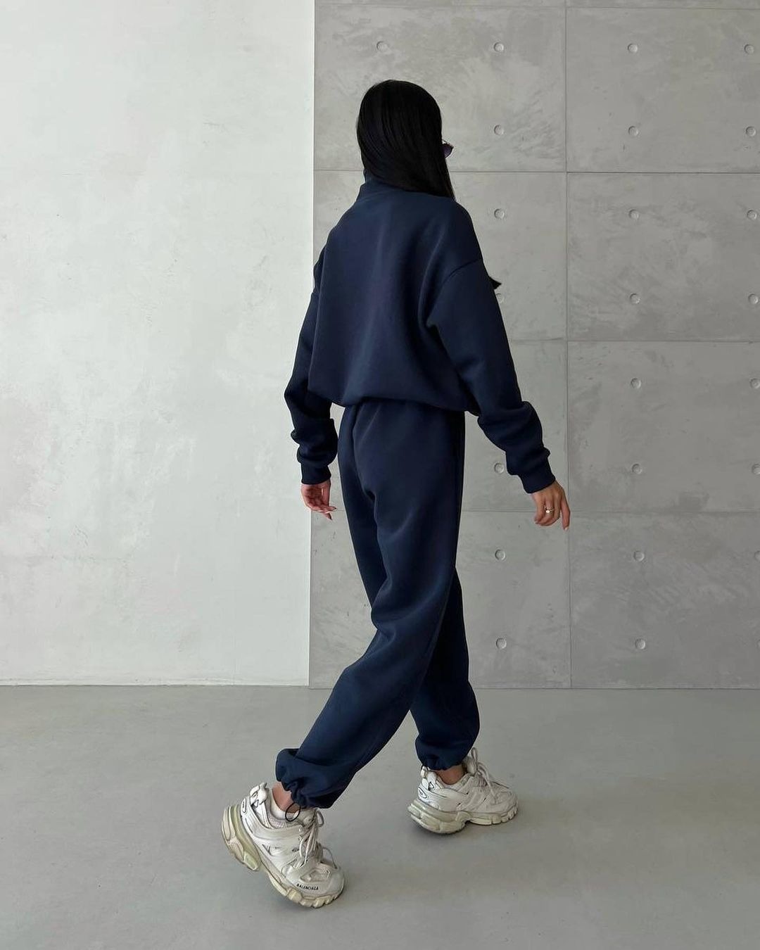 パンツセットアップ ハーフジップワイドパンツセット