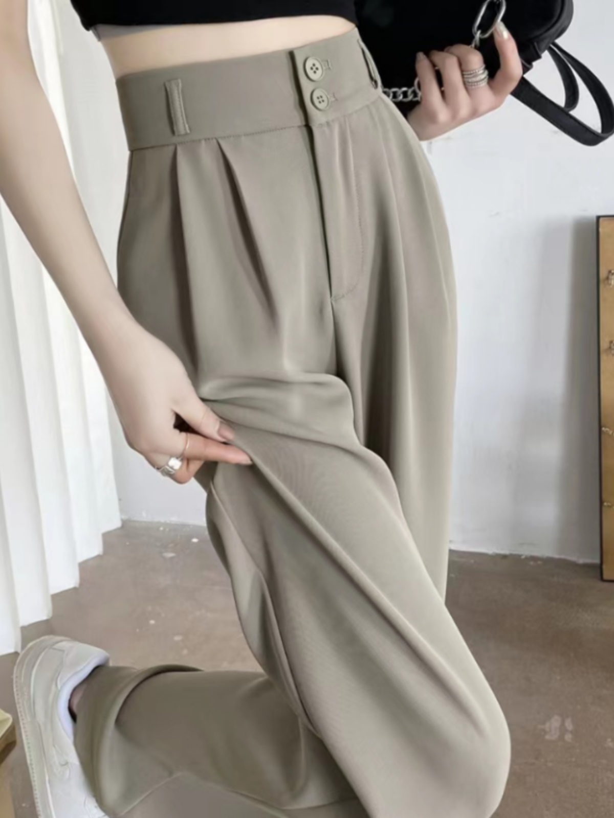 パンツセットアップ ハイウエストタックワイドパンツ