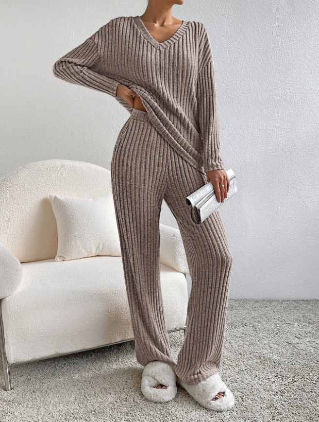 パンツセットアップ リブ編みゆったりパンツセットアップ