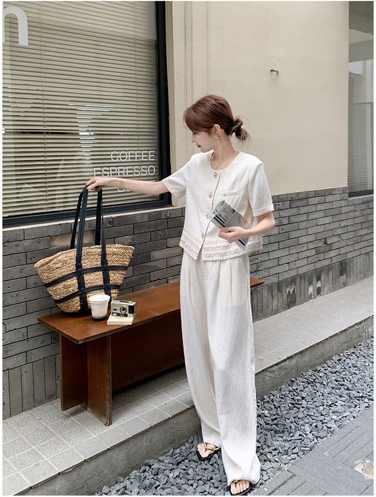パンツセットアップ シャーリングポケット付きワイドセットアップ
