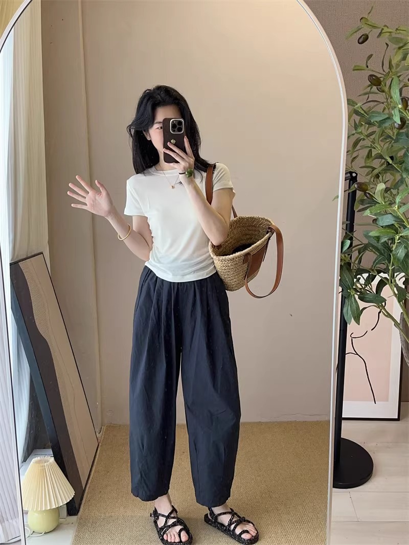 パンツセットアップ ゆったりシルエット天然素材バルーンパンツ