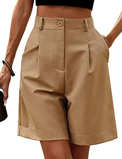 パンツセットアップ ハイウエストタックショートパンツ