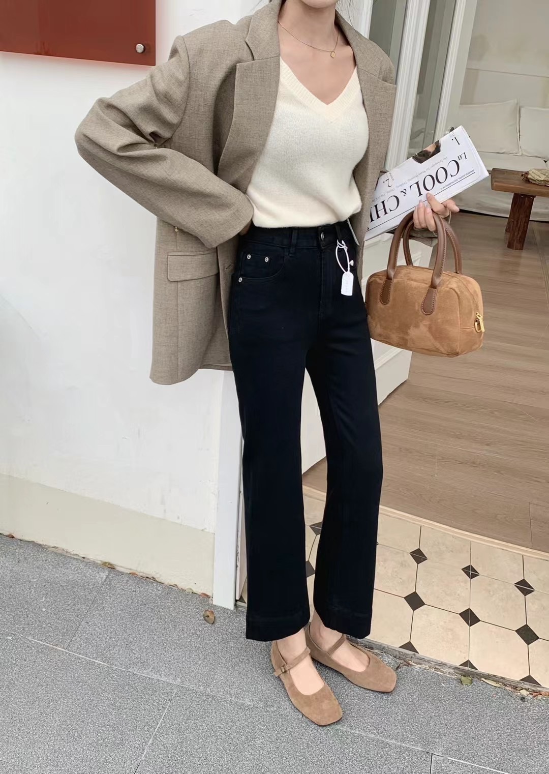 パンツセットアップ ハイウエストワイドデニムパンツ