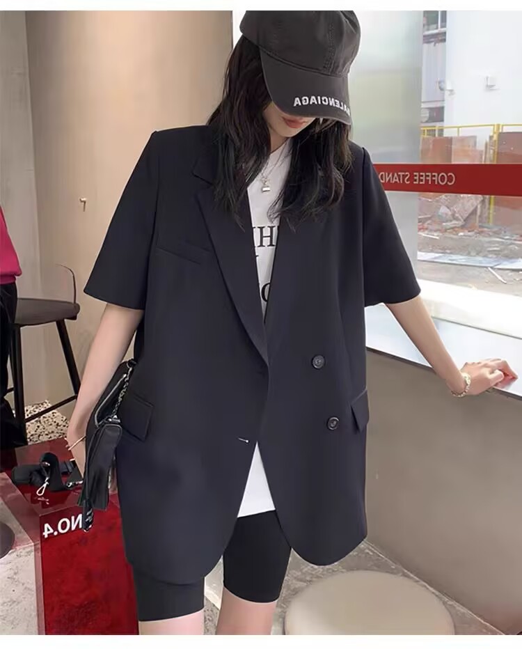 パンツセットアップ 五分袖ゆったりジャケットショートパンツ