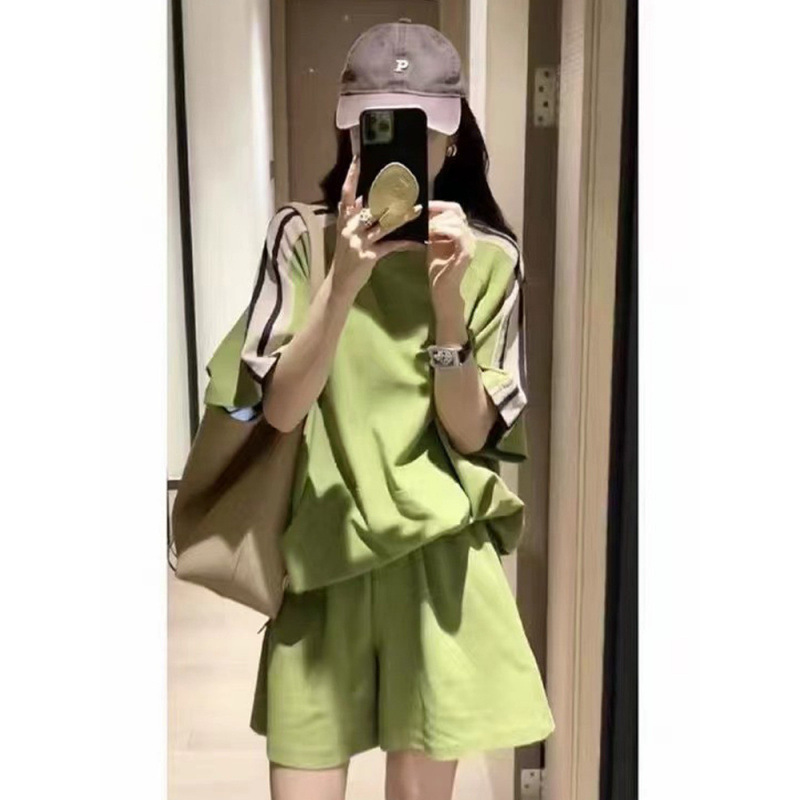 パンツセットアップ ラインデザイン サイドポケット ショートセット