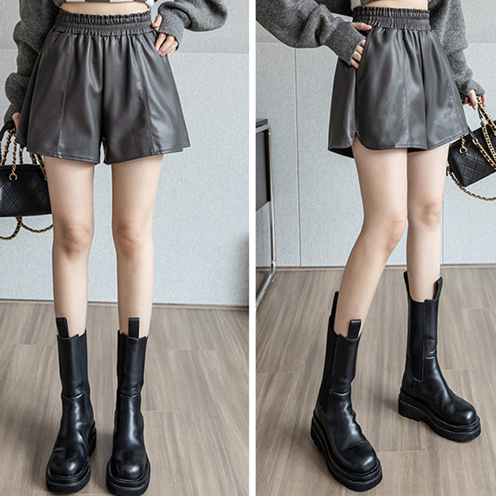 パンツセットアップ 合皮レザー ハイウエスト ショートパンツ 女性用