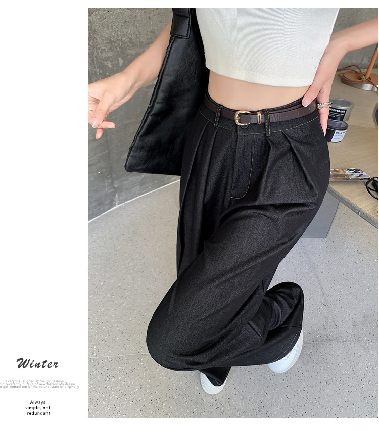 パンツセットアップ タックデザイン デニムワイドパンツ