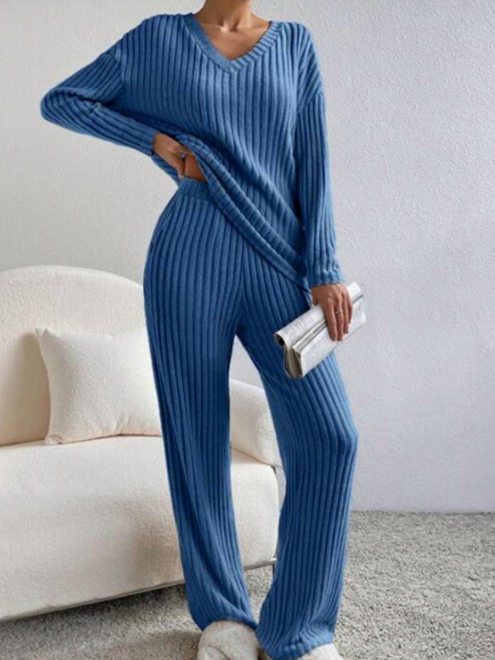 パンツセットアップ リブ編みゆったりパンツセットアップ