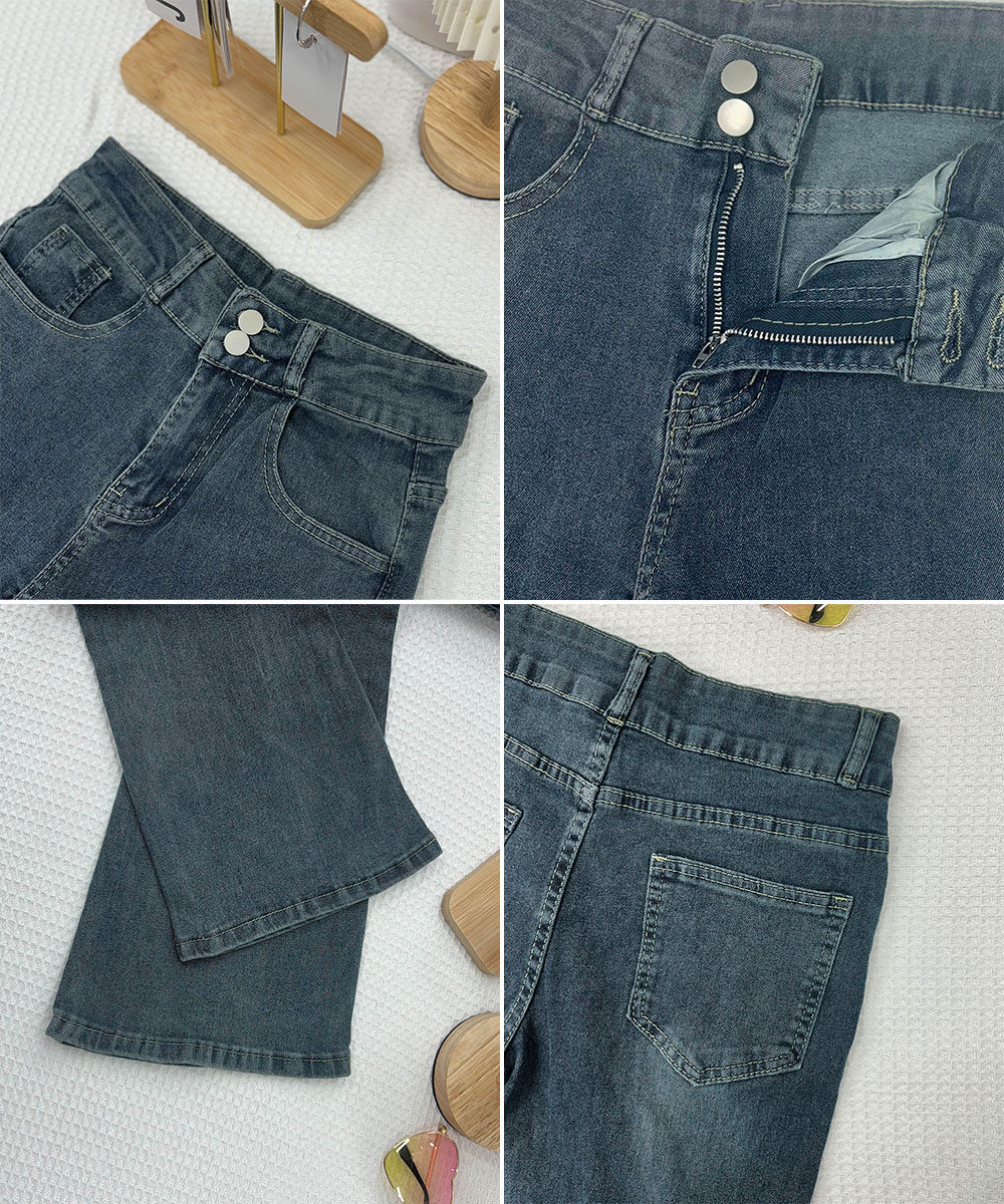 パンツセットアップ 美脚ワイドフレアデニムパンツ 着痩せ効果抜群