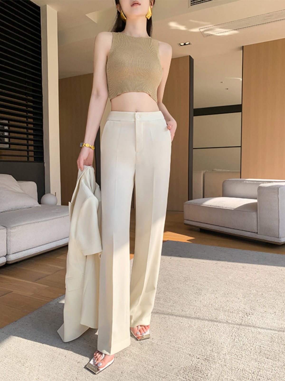 パンツセットアップ フォーマル 洗練半袖ダブルジャケットセット