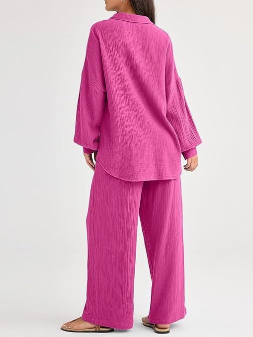 パンツセットアップ しわ加工ゆったりパンツセットアップ