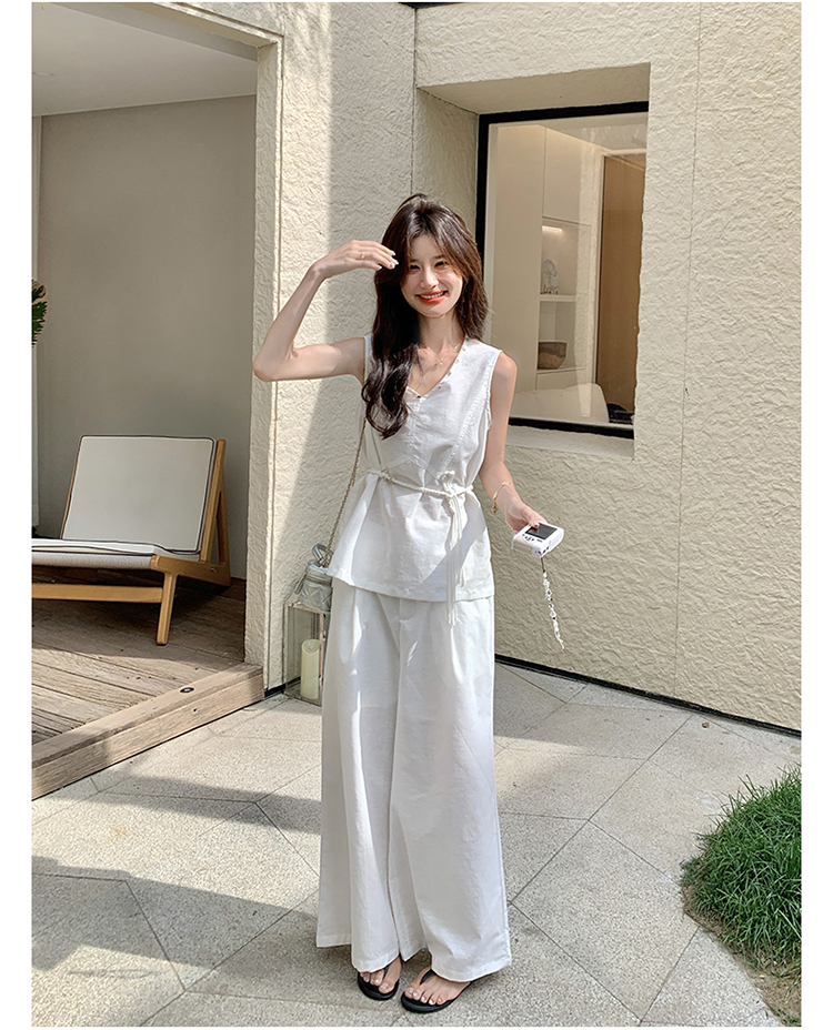 パンツセットアップ 涼感リネン風ワイドパンツセット