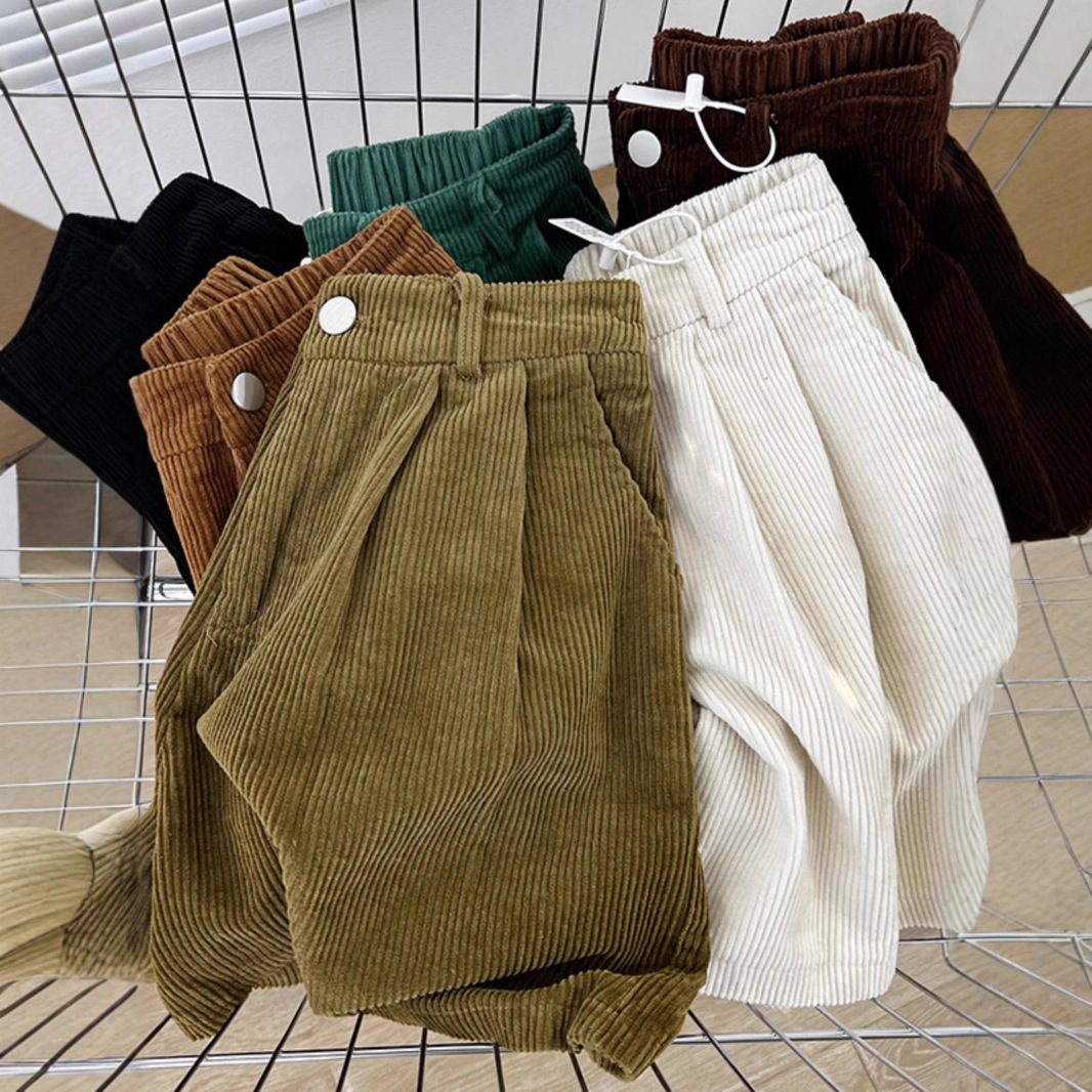 パンツセットアップ コーデュロイプリーツワイドショート