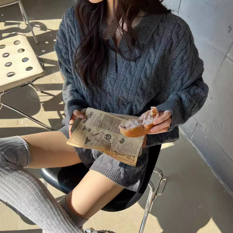 パンツセットアップ ケーブル編みニットジップアップ上下セット