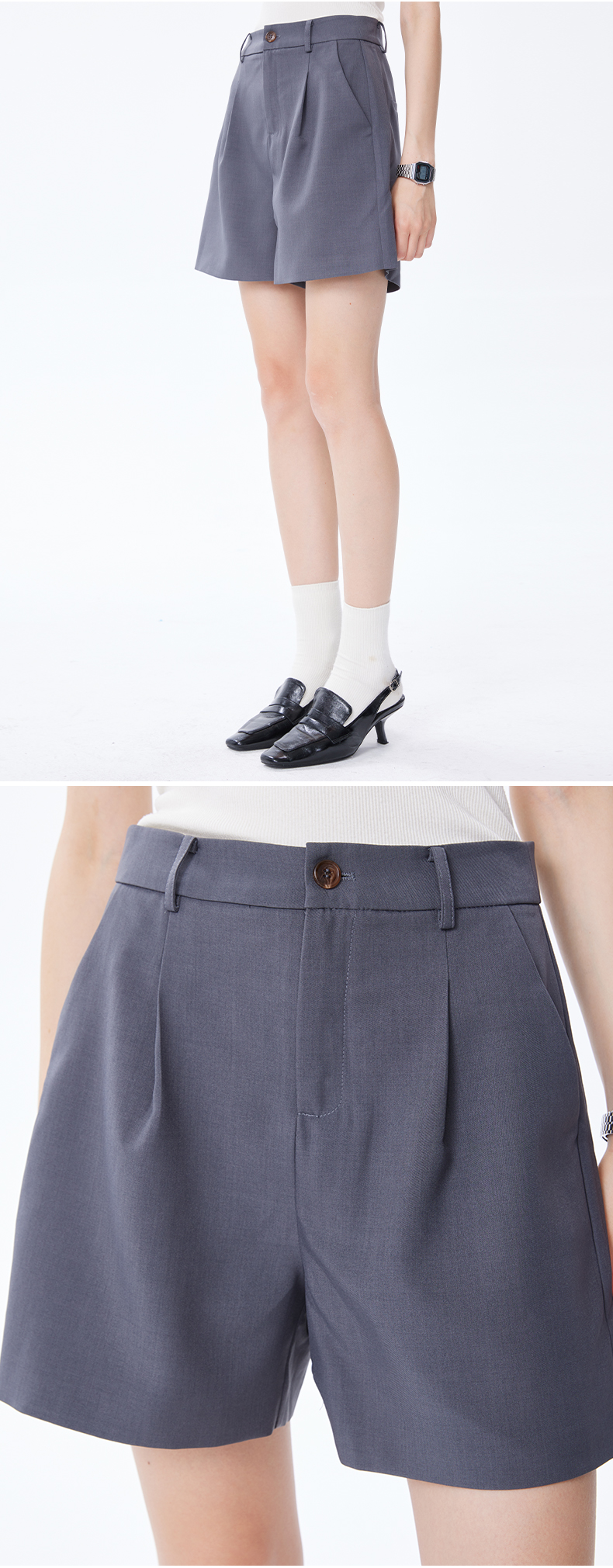パンツセットアップ 洗練半袖ジャケットとショートパンツの組合せ