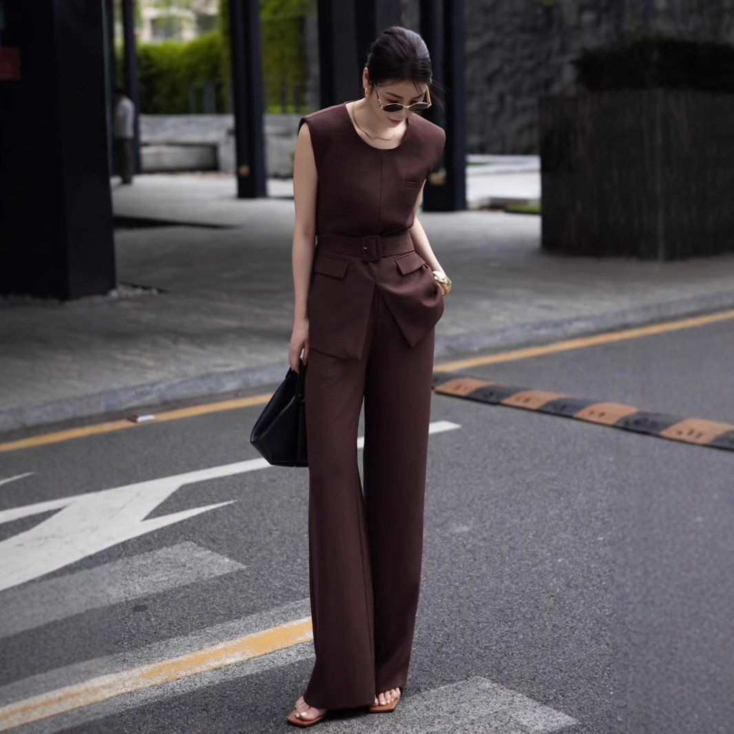 パンツセットアップ 洗練ノースリーブベスト ワイドパンツセット