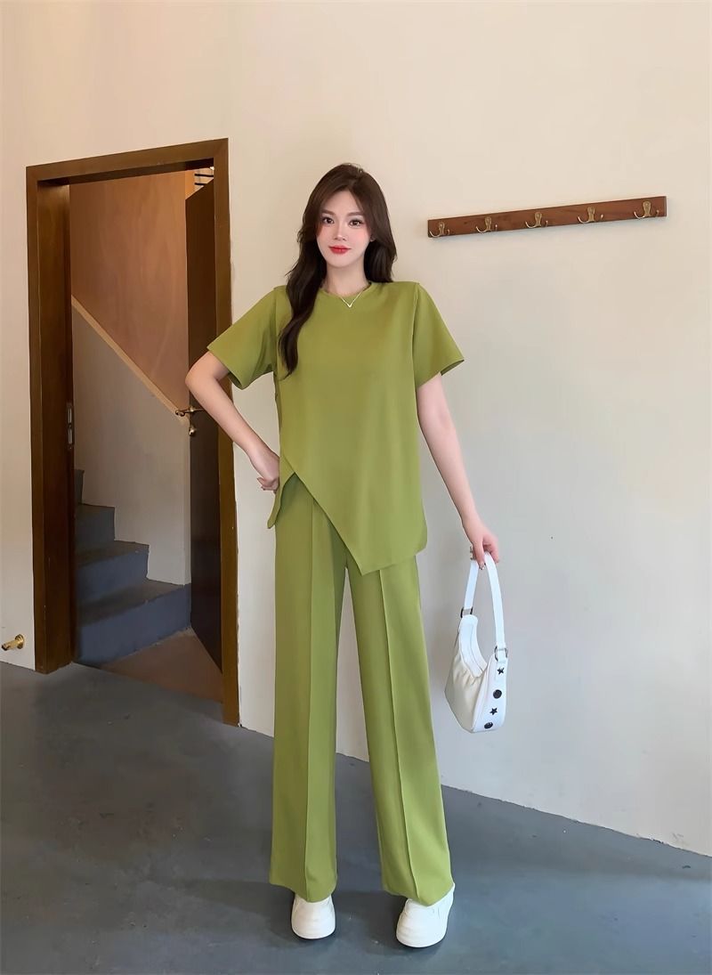 パンツセットアップ アシンメトリーデザインワイドパンツセット
