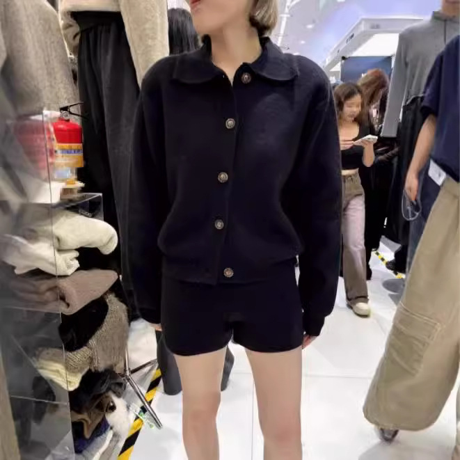 パンツセットアップ ニット素材襟付きジャケット×ショート二点セット