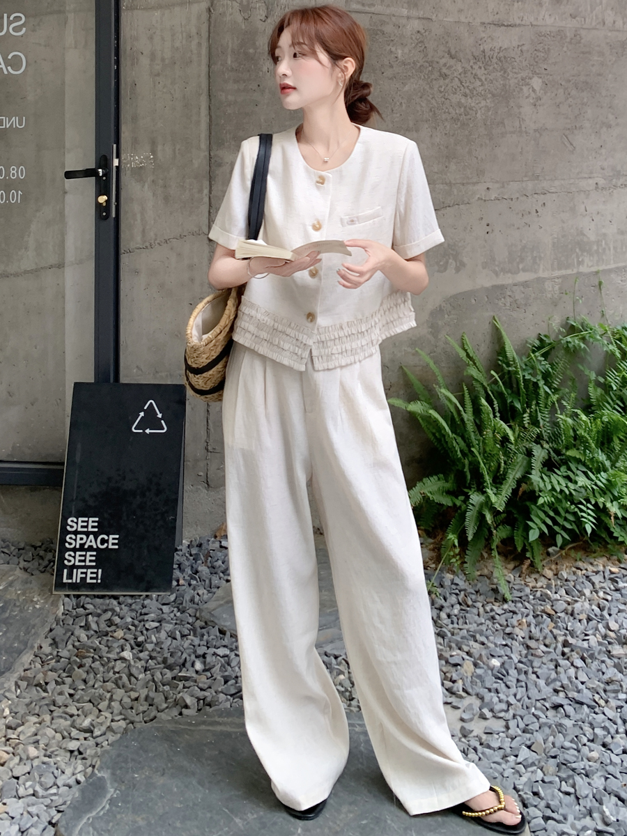 パンツセットアップ シャーリングポケット付きワイドセットアップ
