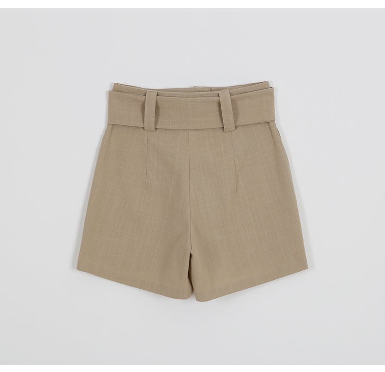 パンツセットアップ 半袖シャツ襟付きベルテッドショートつなぎ