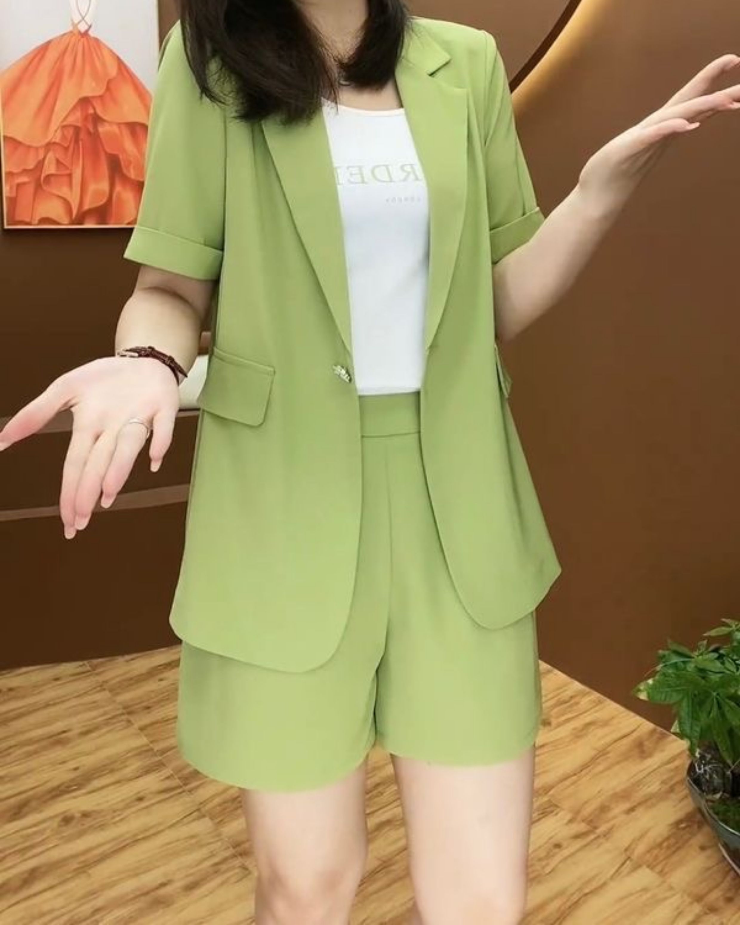 パンツセットアップ ゆったり半袖ジャケットショートパンツセット