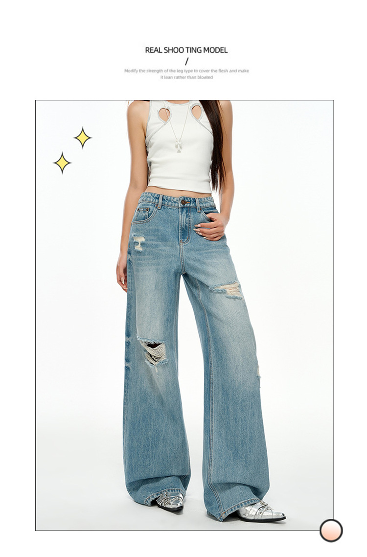 パンツセットアップ ゆったりウォッシュ加工デニムワイド