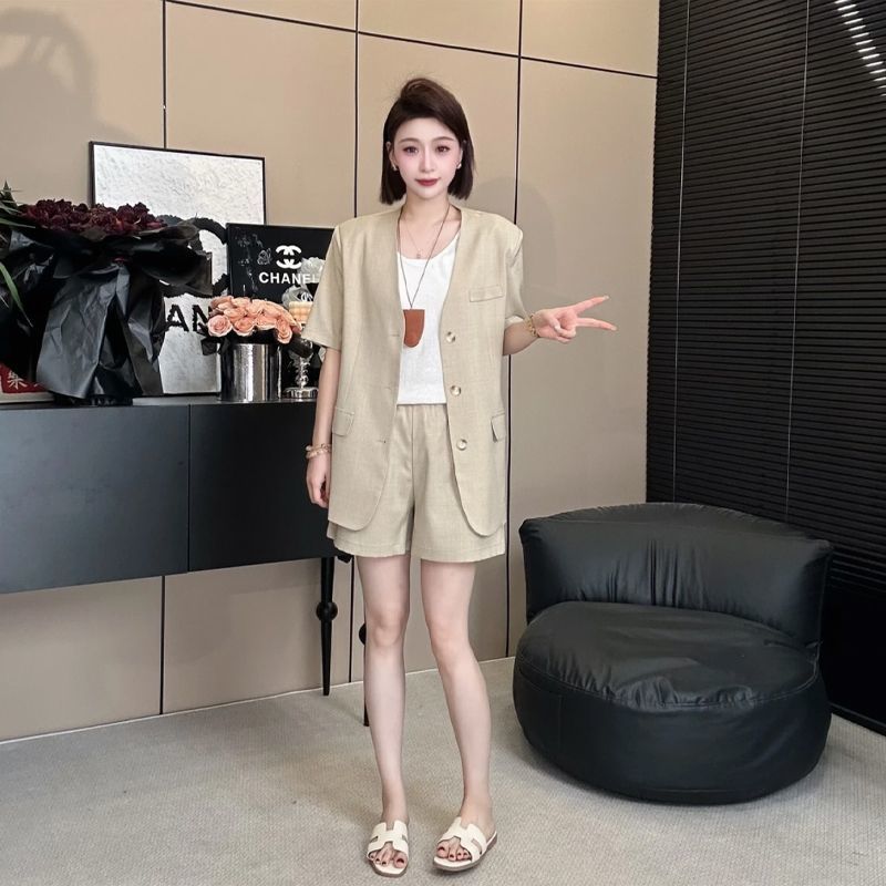 パンツセットアップ 洗練半袖ジャケットショートパンツセット