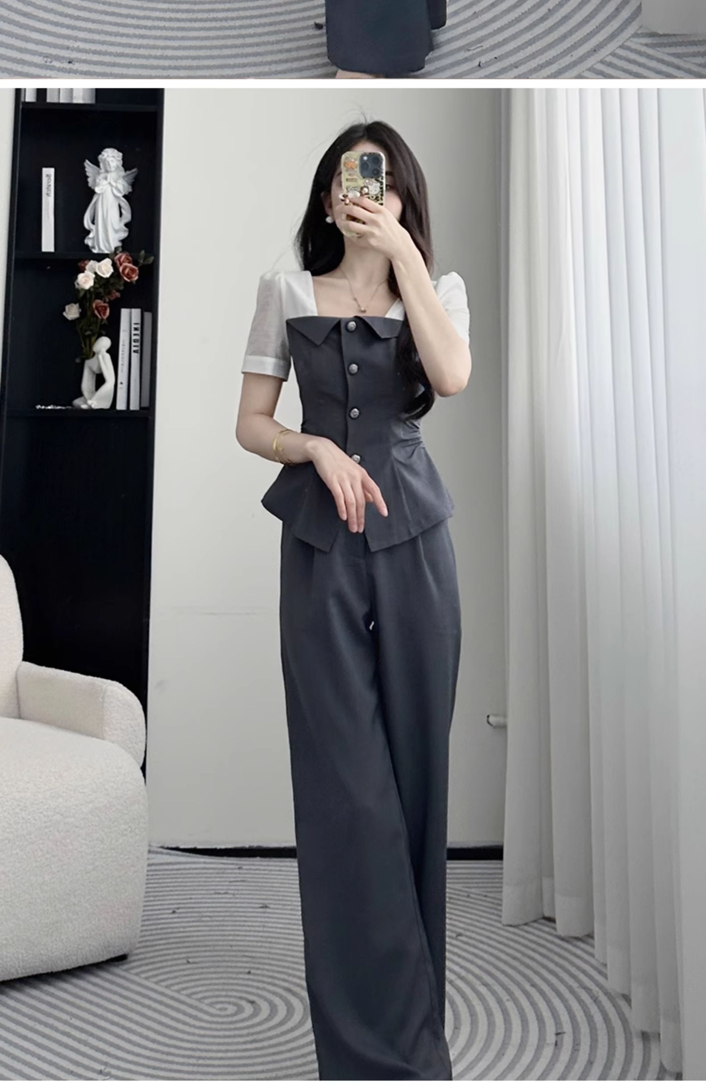 パンツセットアップ 切り替えデザイン バイカラーセットアップ