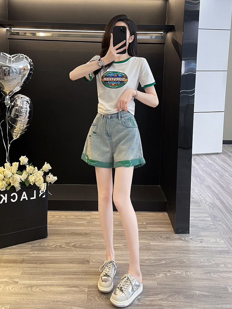 パンツセットアップ ショート レトロ風プリント ショートパンツセット