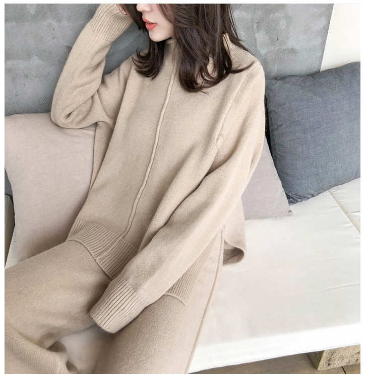 パンツセットアップ ニット上下セット ワイドパンツ レディース 体型カバー 秋冬