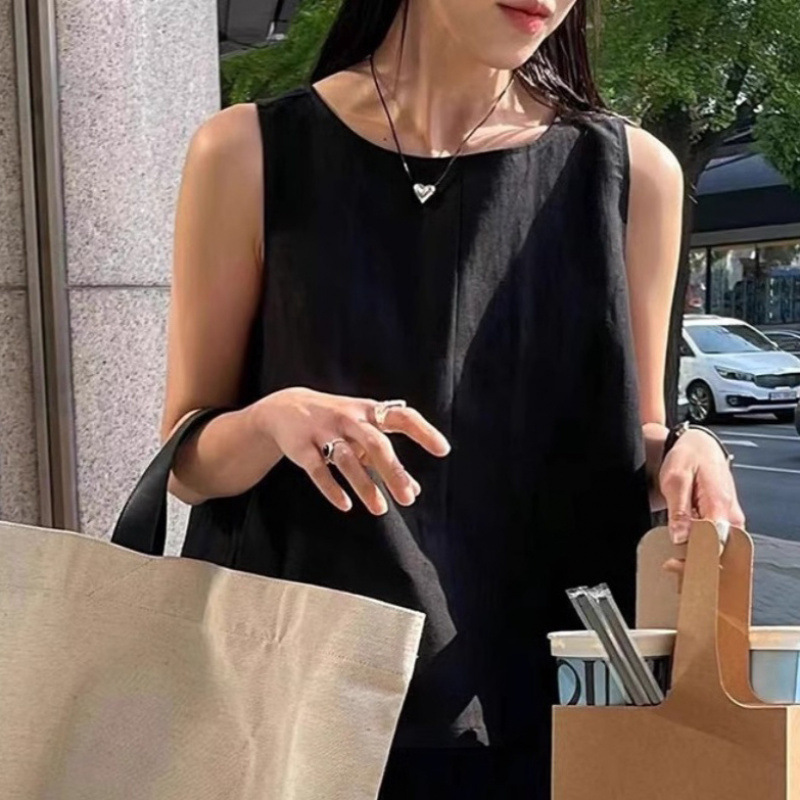 パンツセットアップ 麻混タンクトップショート上下セット