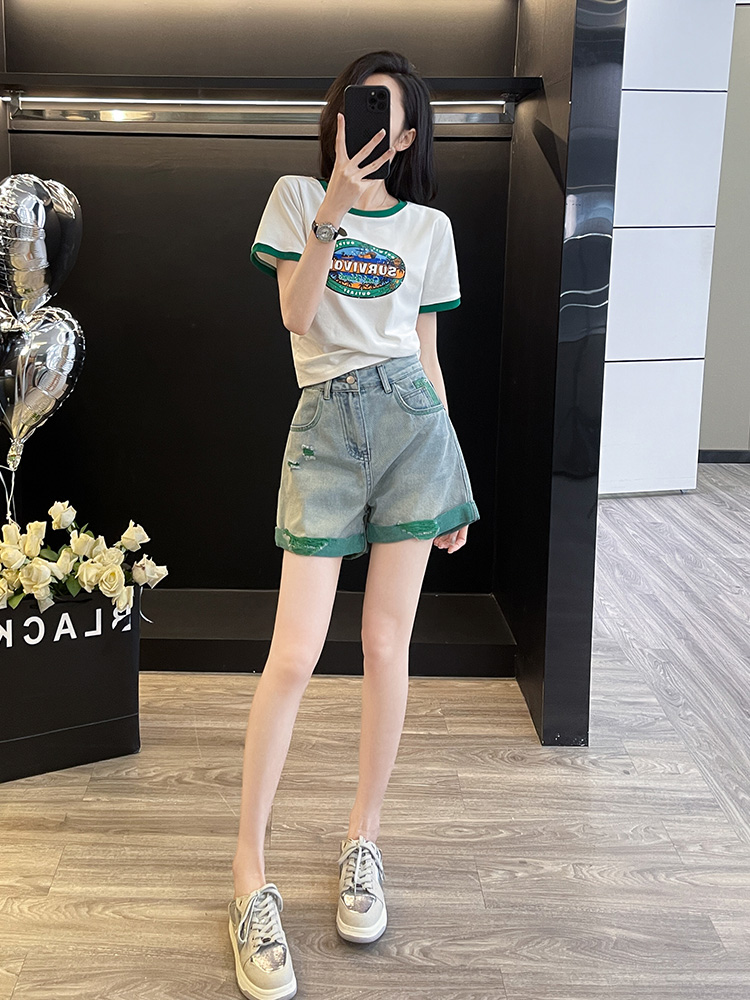 パンツセットアップ ショート レトロ風プリント ショートパンツセット