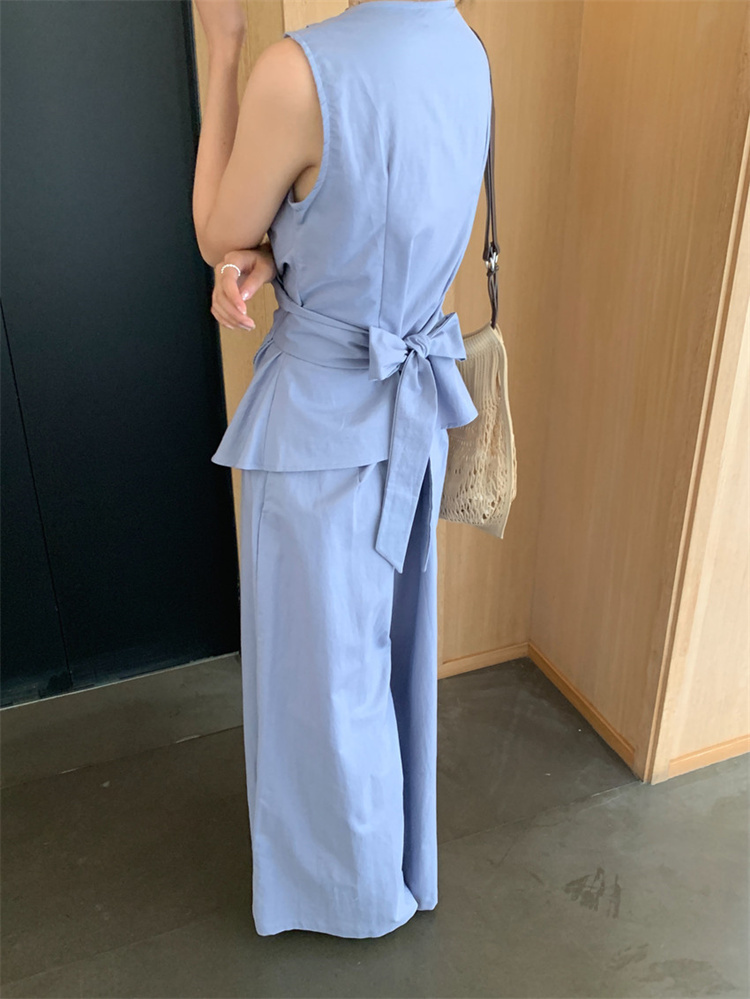 パンツセットアップ 袖なしクロストップス×ワイドパンツセット 2色